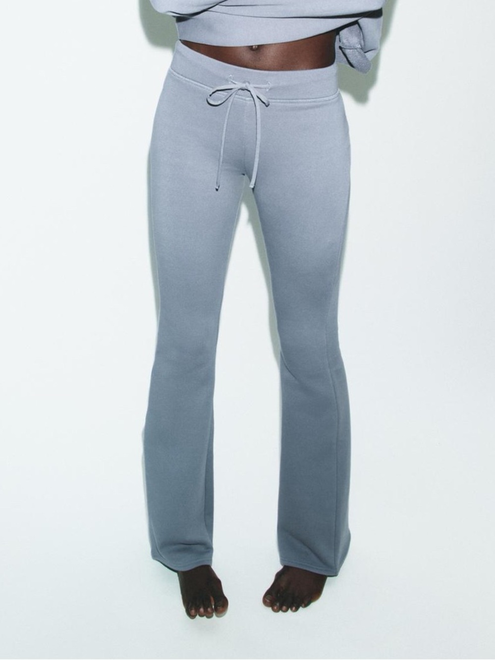 Zara NWT High-Waist Drawstring Flare Sweatpants Dusty Blue